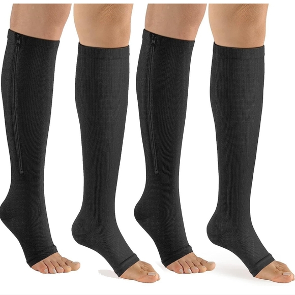 Pants - bropite Zipper Open Toe Compression Socks Women/Men 2 Pairs Knee high 15-20mmhg